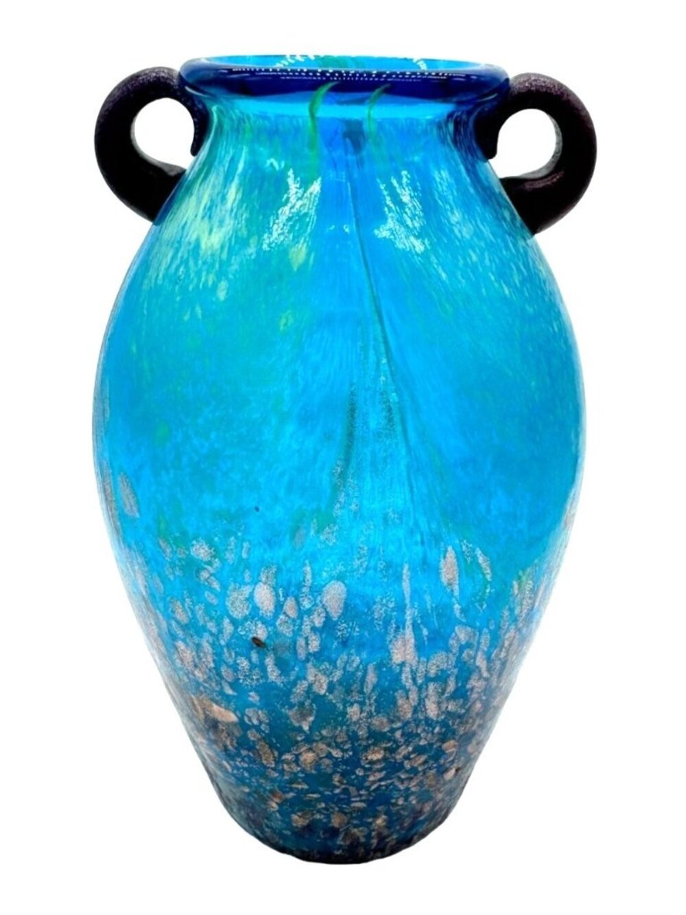 Dale Tiffany Favrile Art Glass Milano Amphora Blue 8" Urn Vase Copper Aventurine